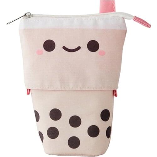 Lovely Creatives Pearl Milks Tea Shape Adjustable height Pencil Case Girl Powder Cosmetic Bag for Women Girl DU55