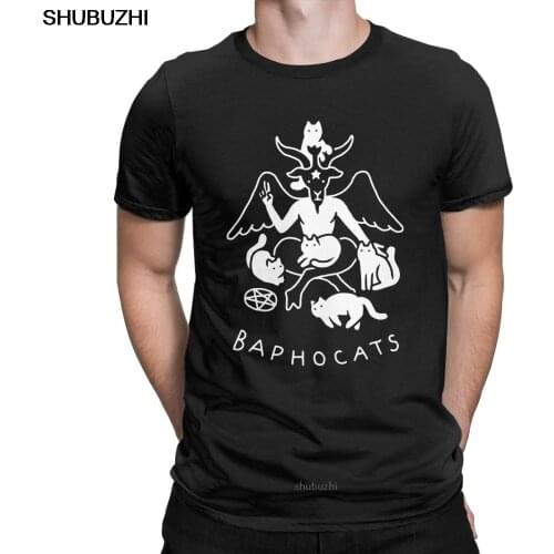 Baphocats T Shirt Mens Pure Cotton Baphomet T-Shirt Satan Demon Tees Occult Goat Short Sleeve Tops Plus Size sbz8100