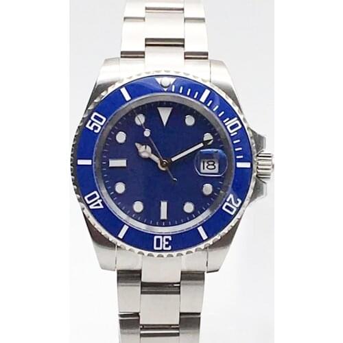 40mm Blue Dial classic mens watch automatic mechanism movement wristwatch waterproof sapphire glass sliding buckle AAA