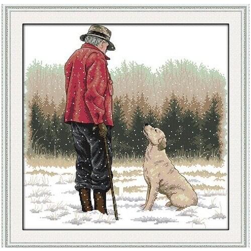 Hot The Old Man and His Dog Animal Cross stitch kits 14CT White 11CT Printed Embroidery DIY Handmade Needlework Home Decor
