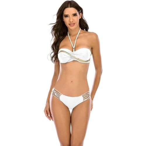 Hanging Neck Solid Bikini Set Swimsuit Women Low Waist Bandage Swimwear Brazilian Micro Bathing Suits For Women 2 Piece Bikini