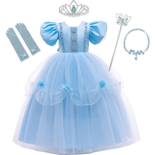 Luxury Cinderella Dress Cinderella Cosplay Costume Kids Clothes For Girls Dress Baby Girl Ball Gown Princess Dresses Party Crown