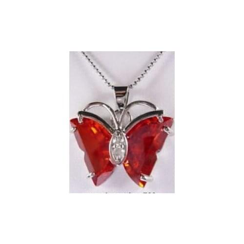 Jew2188 Red Cubic Zirconia Ruby 18KWGP Crystal Butterfly Pendant & Necklace