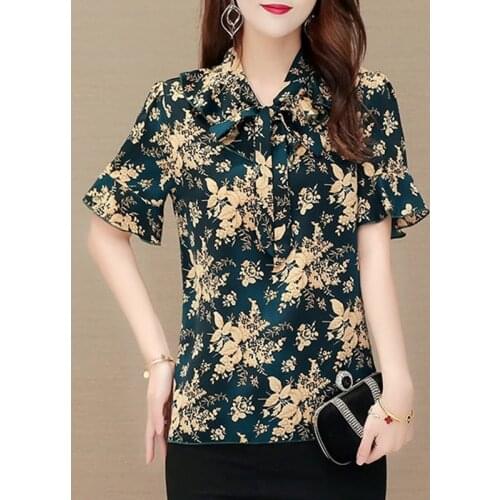 Spring Summer Style Women Chiffon Blouses Shirts Lady Casual Straight Butterfly Sleeve Print Chiffon Blusas Tops DM008