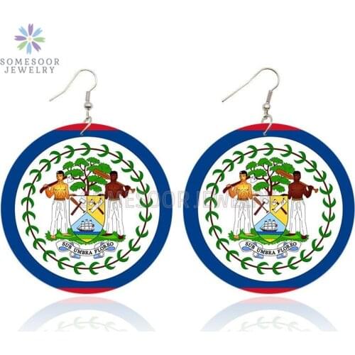 SOMESOOR United British Belize Flag Wooden Drop Earrings SUB UMBRA FLOREO Both Sides Printed National Motto For Women Gifts