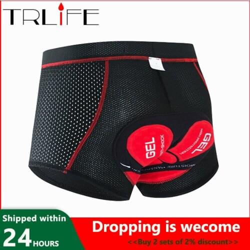 TRLIFE Upgrade 5D Gel Pad Shockproof Cycling Shorts Mesh Mens Cycling Breathable Cycling Underpant MTB Shorts Bike Underwear