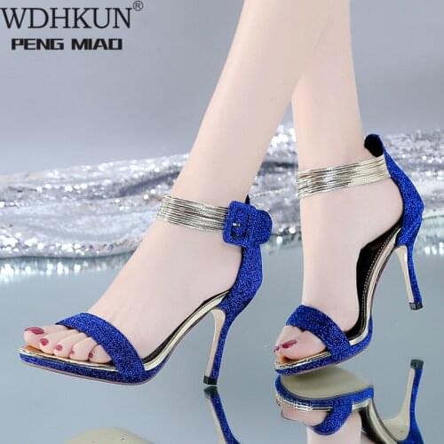 Summer Women Pumps Sexy Open Toe Super High Heel Sandals Ladies Sequined Thin Heel Single Shoes Woman High Heel Sandalen 2020