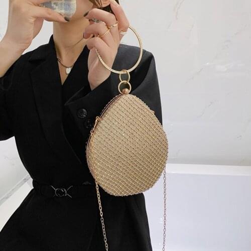 Water Drop Shape Evening Crossbody Bags for Women Luxury Brand Circle Ring Handle Handbag Wild Ladies Diamond Party Shoulder Bag