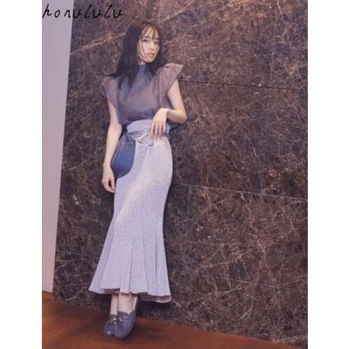2021 autumn new Japanese temperament a-line solid color stitching retro mid-length fishtail skirt women