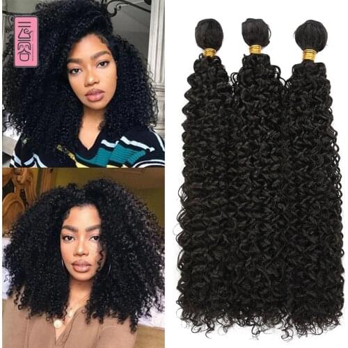Yunrong Afro Kinky Curly Extensions Black Roots Braiding 30inches 3pcs Soft Long Wave Bundles Synthetic Hair For Women