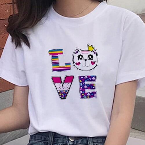 Cute Cats LOVE Print Summer Women Tshirt Funny Cartoon T Shirt Female Kawaii Anime Ullzang T-shirt Fashion Korean Style Tops Tee