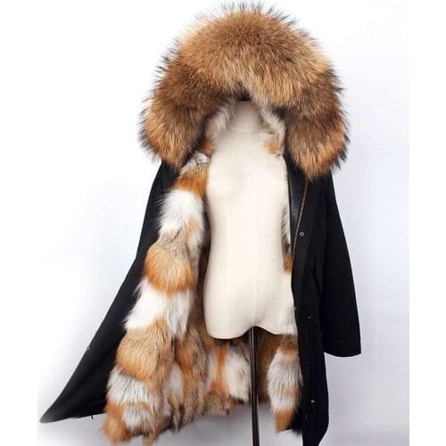 New Fur Coat Parka 2020 Womens Real Fur Sun Fox Fur Autumn and Winter Hooded Collar Clothing Length Sleeve Style Decoration Age