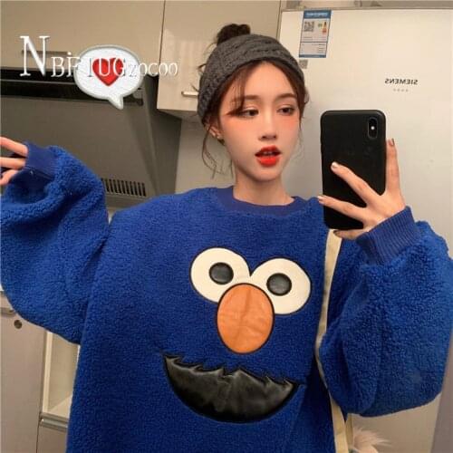 Round Neck Cartoon Imitation Lambswool Women Sweatshirts Warm Bottoming Female Sweatshirt