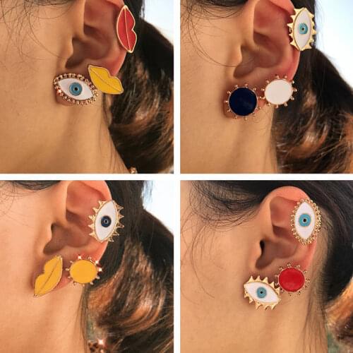 Flatfoosie 2020 Simple Stud Earrings For Women Vintage Enamel Round Sun Shape Statement Earring Party Fashion Jewelry