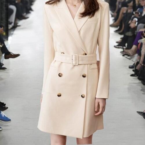 Blazer Dress Women Slim Long Sleeve Office Ladies Work Business Formal Runway Designer High Quality Vestidos Button With Belt