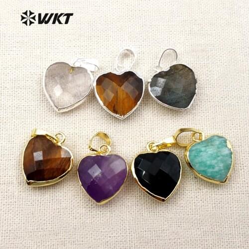 WT-P1306 2018 New Cute Mini Heart Shape Necklaces Pendants Natural Raw Crystal Quartz Silver Plated for Jewelry Making DIY