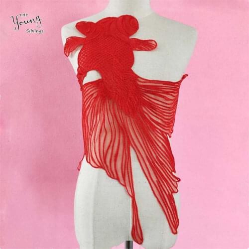 New arrive red fish Embroidery Flower Lace Neckline Fabric DIY Collar Sewing Craft Decorate Clothing Accessorie 1pcs sell YL925