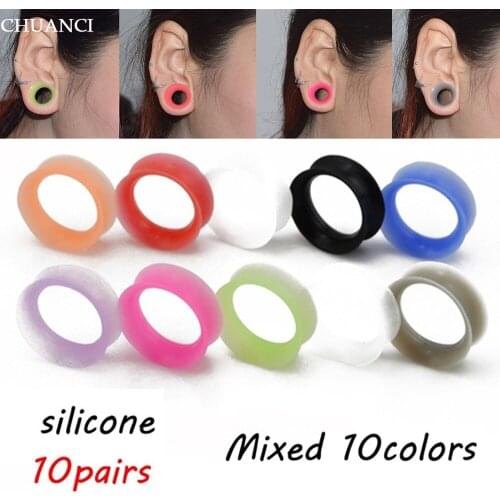 10 Pairs Silicone Flexible Thin Double Flared Ear Tunnel Plugs Flesh Ear Gauge Expander Stretcher Earlets Earrings Ear Piercing