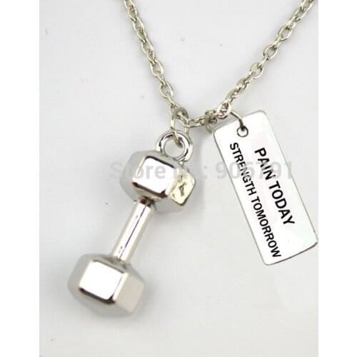 10pcs a lot sports Dumbbell with PAIN TODAY STRENGTH TOMORROW Fitness Weightlifting Gym necklace