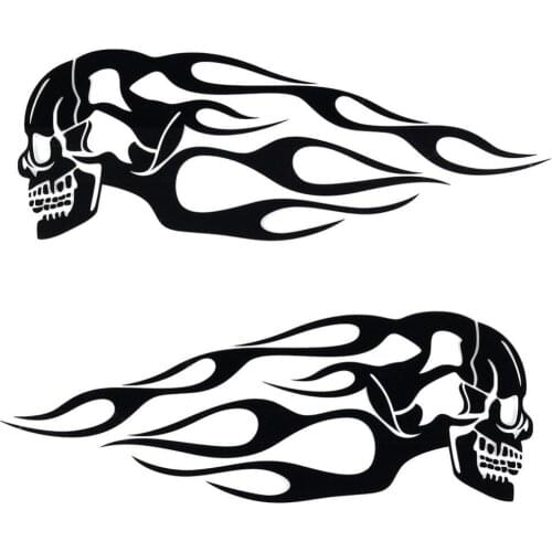 New 2Pcs Universal Motorcycle Gas Fuel Oil Tank Skull Flame Badge Decal Sticker