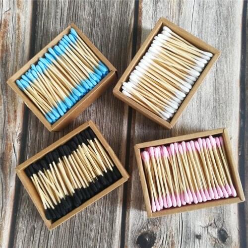 200Pcs Eco Friendly Color Mix Double Head Bamboo Cotton Buds Adults Makeup Cotton Swab Wood Sticks Nose Ears Cleaning Tool