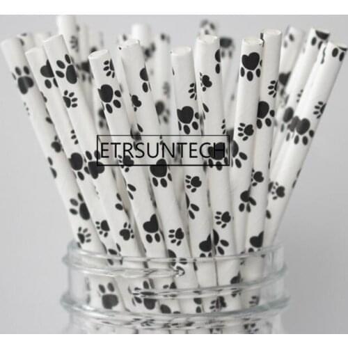2500pcs Creative Pet Cat Dog Pawprint Paper Straws Biodegradable Paper Drinking Straws for Juices Christmas Party