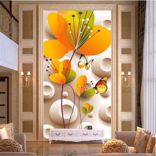 Butterfly Flowers Entrance aisle Background Wall Custom modern home Entrance background decoration 3D wallpaper tapety Beibehang