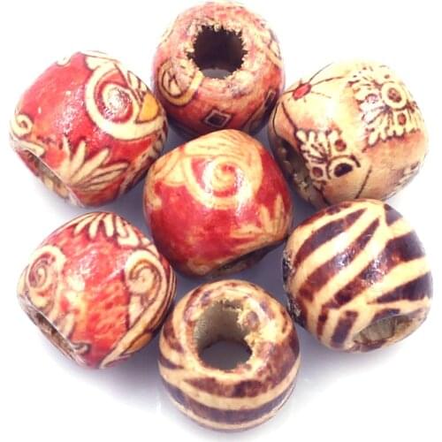 50PCS Mixed Flower Striped Big Hole Wood Spacer Beads Jewelry Crafts Making Eco-Friendly Ornaments Kids Handwork Accessories
