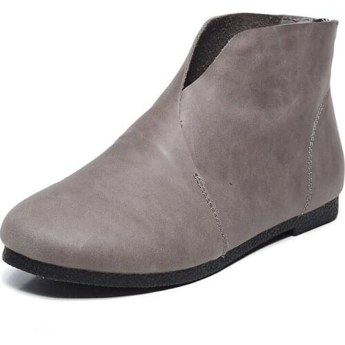 Autumn Ankle Boots Womens Genuine Leather Shoes Womens Flat Shoes Non-slip Casual Chelsea Boots Female Flat Retro Botas Mujer