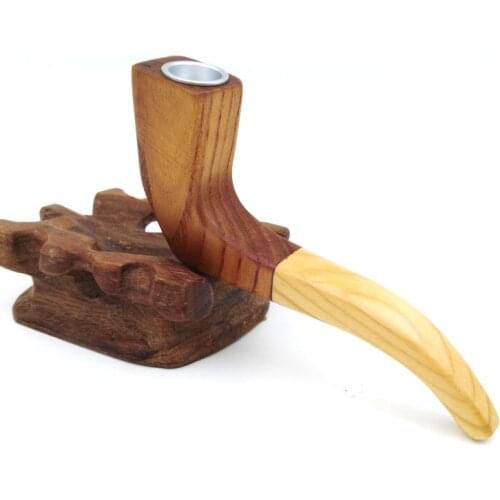 Sickle shape Wood Pipe Smoke Chimney Filter Smoking Pipes Herb Tobacco Pipe Cigar Gifts Narguile Grinder Cigarette holder