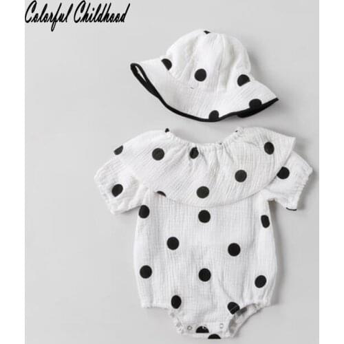 Black white polka dot design princess girls romper summer baby girls jumpsuit infant kids overalls children pajamas cotton 0-24m