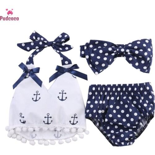 Newborn Baby Girl Clothes Rompers Jumpsuit Anchors Pattern Tops+Polka Dot Briefs+Headband 3pcs Outfits Set Baby Clothing