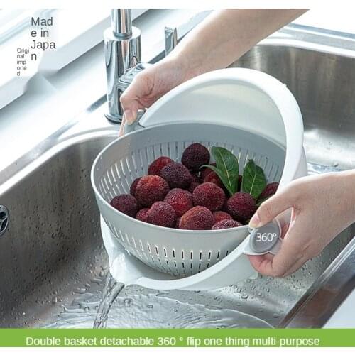 Double-layer Hollow Drain Basket Kitchen Fruit and Vegetable Cleaning Drain Basin Kitchen Storage Basket