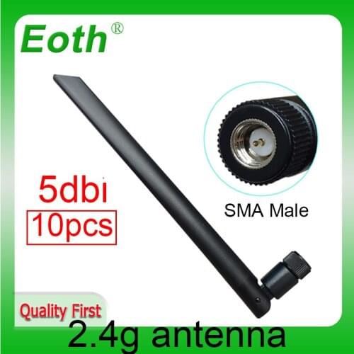 10pcs 2.4 GHz WiFi Antenna 5dBi Aerial SMA Male Connector 2.4ghz antena wi fi antenne 2.4g For Wireless Router Wifi Booster