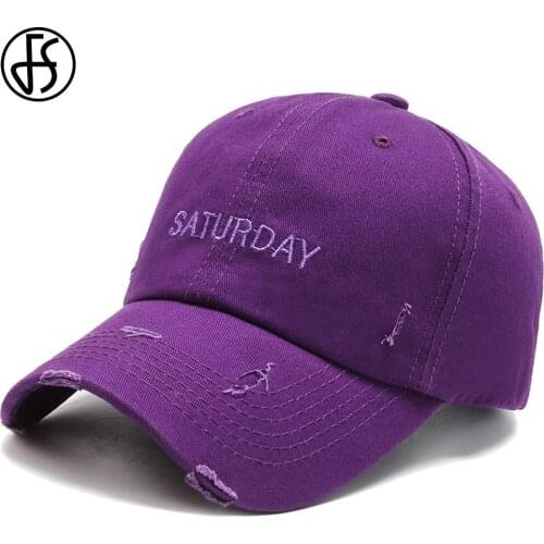 FS 2021 Fashionable Yellow Purple Baseball Cap For Men Women Summer Stylish Trucker Hat Streetwear Worn Hole Hip Hop Caps Bone