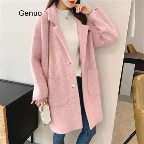 Faux Mink Cashmere Long Cardigan Coat Women High Quality Soft Knitted Sweater Jacket Lady Thick Warm Outerwea 2020 Winter Coat