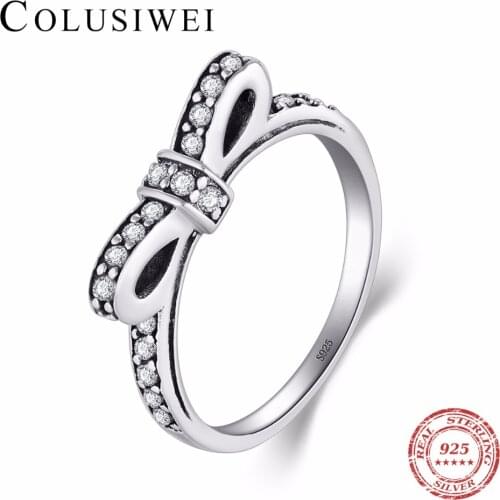 2019 Sparkling Authentic Wedding Fashion Solid 925 Sterling silver Stackable Ring bowknot jewelry CZ For Women Valentines gift