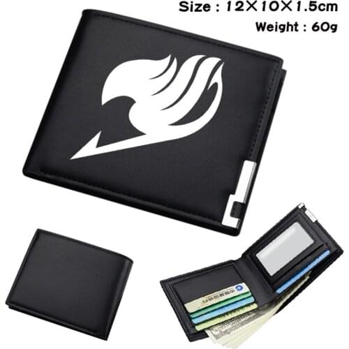 Anime Fairy Tail PU Short Bifold Wallet Interior Casual Note Compartment Passcard Card Holder Mens Womens Black Wallet