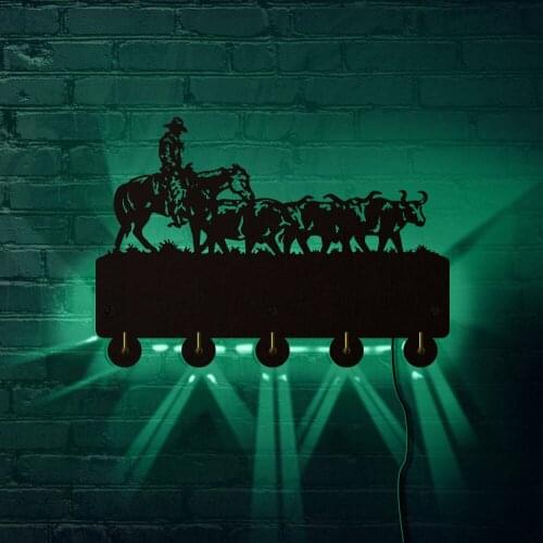 Cowboy LED Lighted Wall Coat Hook Multi-color changing Wall Hook Clothes Robe Hook Key Holder Household Wall Decor Cowboy Gift