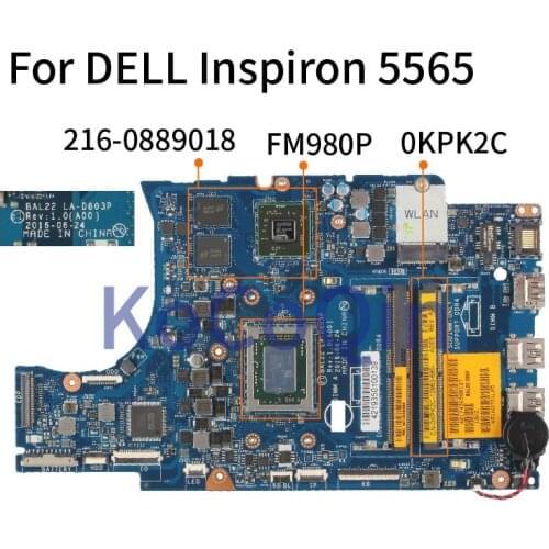 KoCoQin laptop Motherboard For DELL Inspiron 5565 FM980P Mainboard CN-0KPK2C 0KPK2C LA-D803P 216-0889018 DDR4 TEST