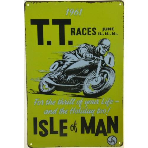Motorcycle Race 1961 TT T.T. Manx GP Isle of Man Vintage Metal Tin Signs Rustic Pin Up Poster Plaque Pub Wall Decor