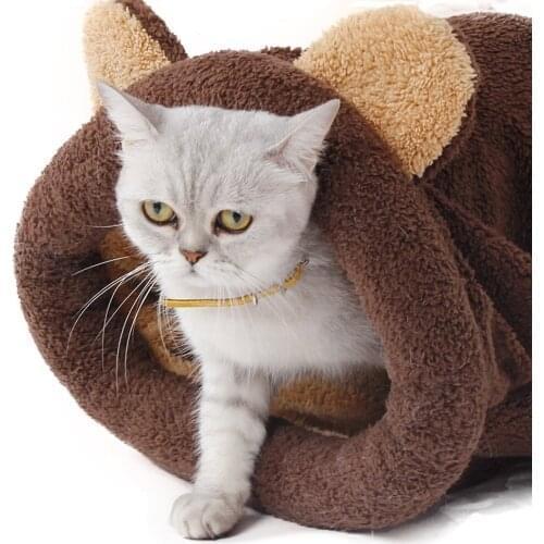 Soft Warm Cat Sleeping Bag Self-Warming Kitty Sack Pet kennel coffee color M
