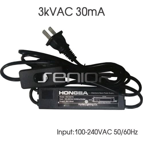 Neon Electronic Transformer Ballast Power Supply Input 100-240VAC 50/60Hz Output 3KV 30mA Load 0.5-2.5M With Plug Without Plug