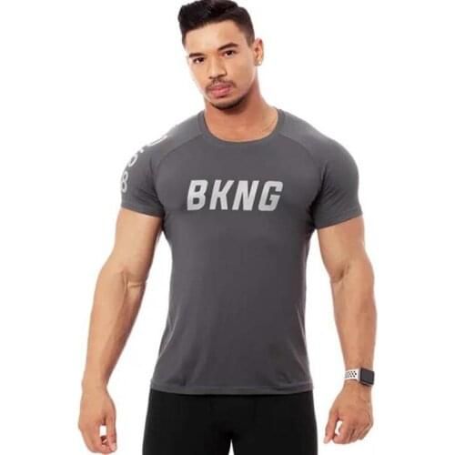 New Summer Mens Gyms Fitness Bodybuilding SlimTshirt Muscle Man Casual Printed tshirts Male Workout Breathable elastic Tees Tops