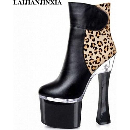 New 18cm high heels, coarse quilted artificial leather boots, glasses and hate sky-high ankle Dance Shoes