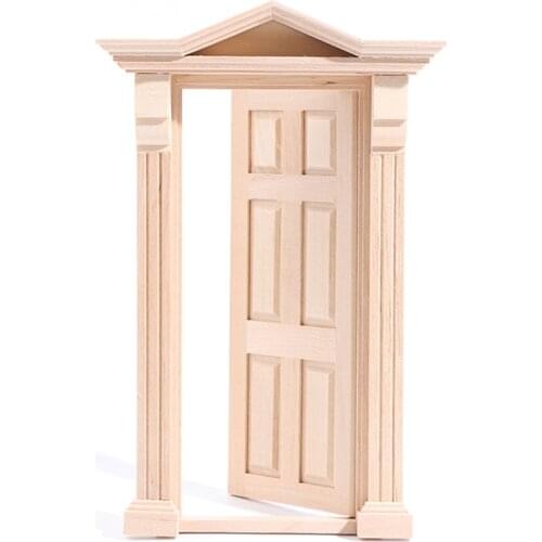 New Arrival Unpigmented 1:12 Scale Dollhouse Miniature Wood Door DIY Furniture Decor Toy