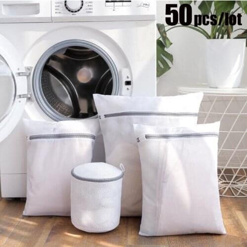 Wholesale 50Pcs/lot Laundry Net Bag Pocket Laundry Bag Combination White Household Underwear Sub-bag Clothing Set