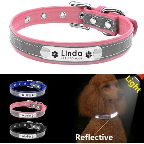Reflective Dog Collar Personalized Pet Dog Collars Leather Padded Dogs Collar For Small Medium Dogs Chihuahua Yorkie