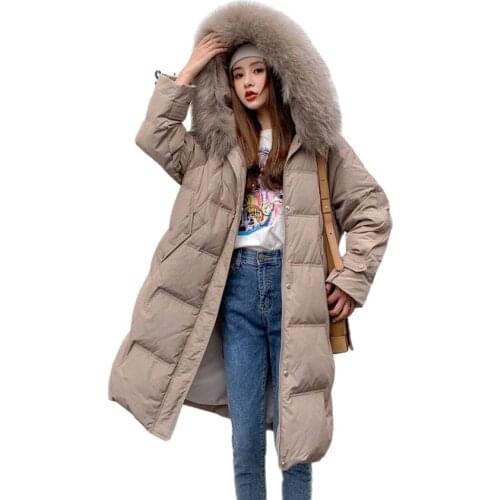 2021 Raccoon Fur Collar Hooded 2021long Female Winter Feather Down Coat Women 90% Duck Down Jacket Winter Puffer Parka
