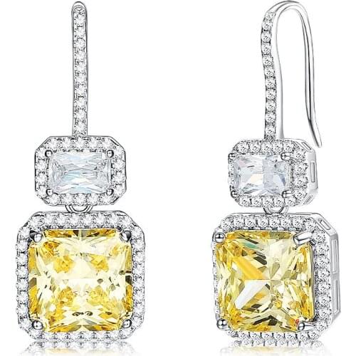 ZEMIOR Luxury Drop Earring For Women Inlay Twinkle Big Yellow Cubic Zirconia Earrings Show You Unique Charm Fashion Jewelry